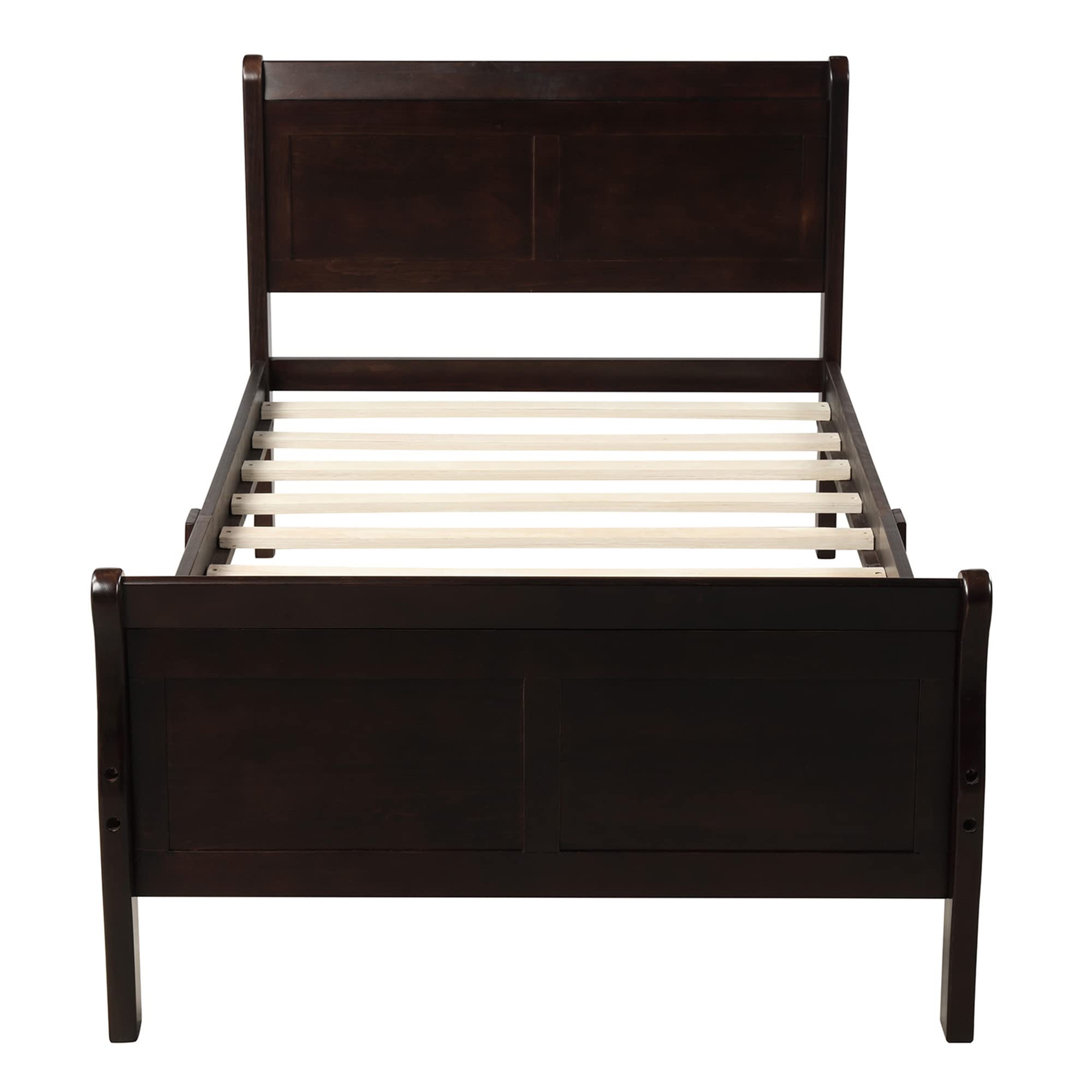 Rustic Twin Platform Bed Frame with Headboard & Footboard - Solid Wood Bedroom Furniture in Espresso Finish | Perfect for Guest Rooms, Kids' Rooms & Small Spaces