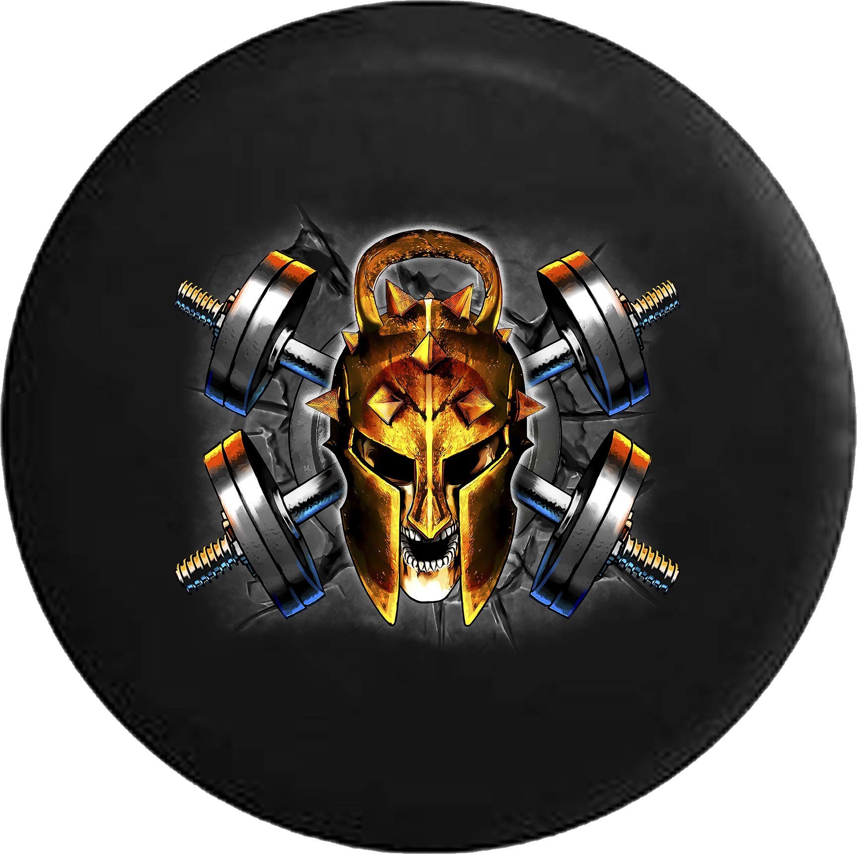 28 Inch Spare Tire Cover with Crossed Barbells & Kettlebell Design - Durable Gym Workout Accessory for Jeep, SUV, Truck | Perfect for Outdoor Fitness & Car Enthusiasts