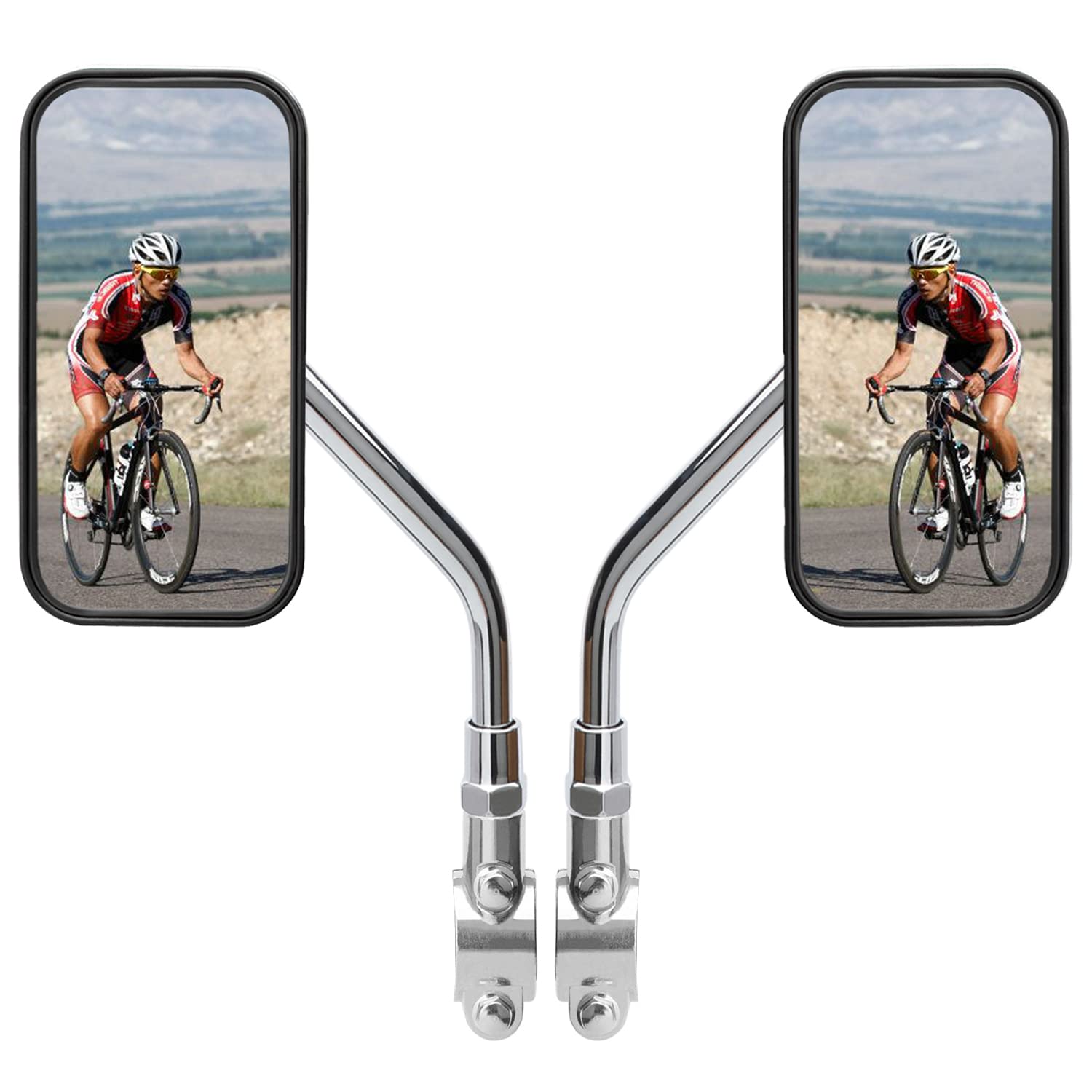 360° Adjustable Bike Mirror Set - Wide Angle Rear View Safety Mirror for Bicycles & Motorcycles | Black Rectangle Design | Perfect for Commuting, Road Cycling & Mountain Biking