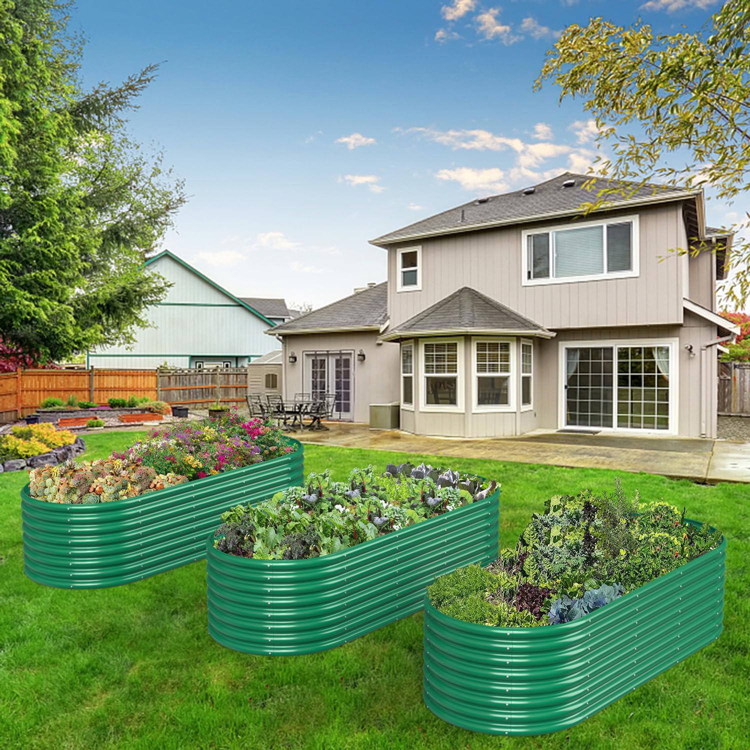 8FT x 3FT x 2FT Dark Green Raised Garden Bed - Outdoor Planter Box for Vegetables, Herbs & Flowers | Perfect for Backyard Gardening, Patio Decor & Urban Farming