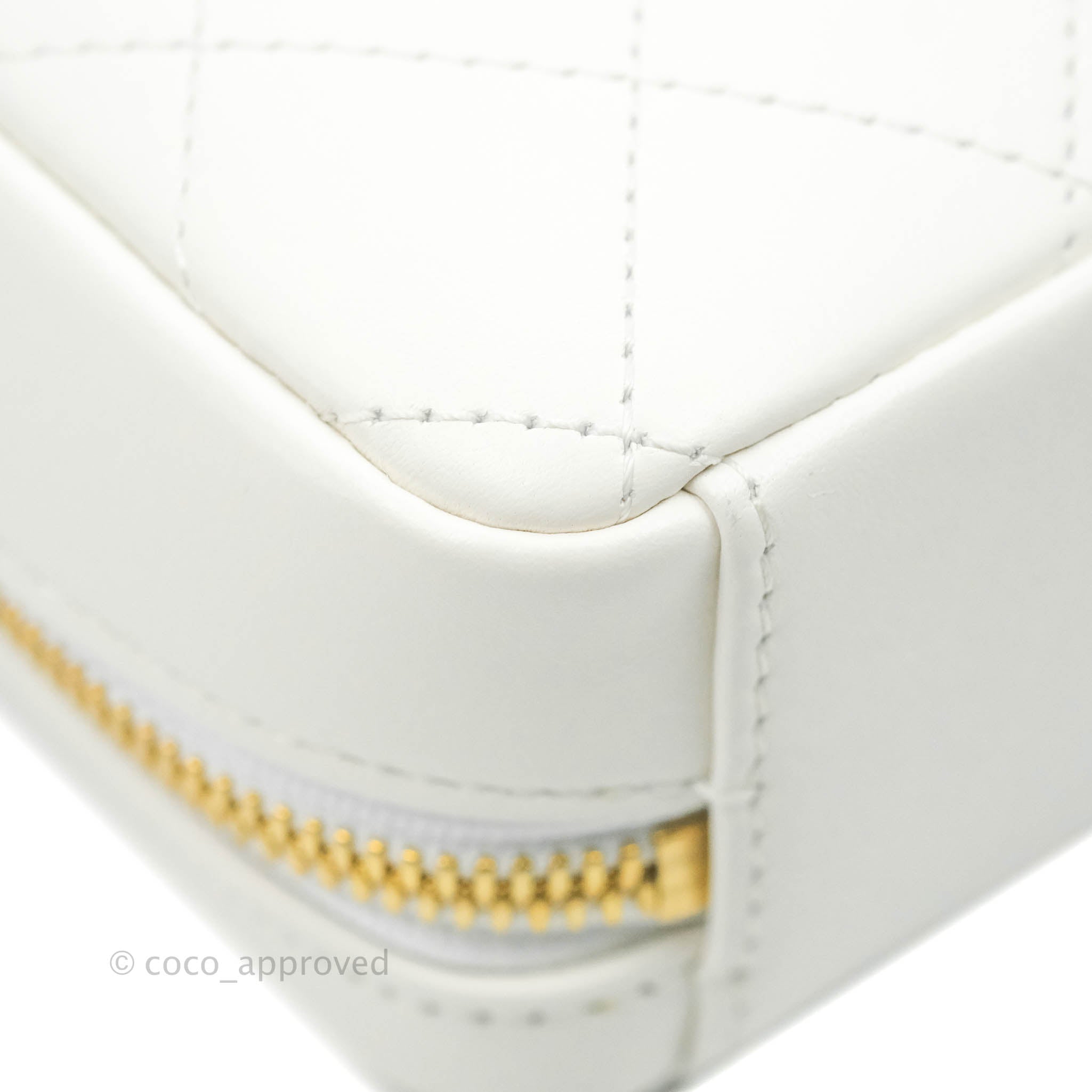 Chanel White Calfskin Circular Handle Zip Around Vanity Case with Gold Hardware - Perfect for Travel, Parties & Everyday Luxury (20S Collection)
