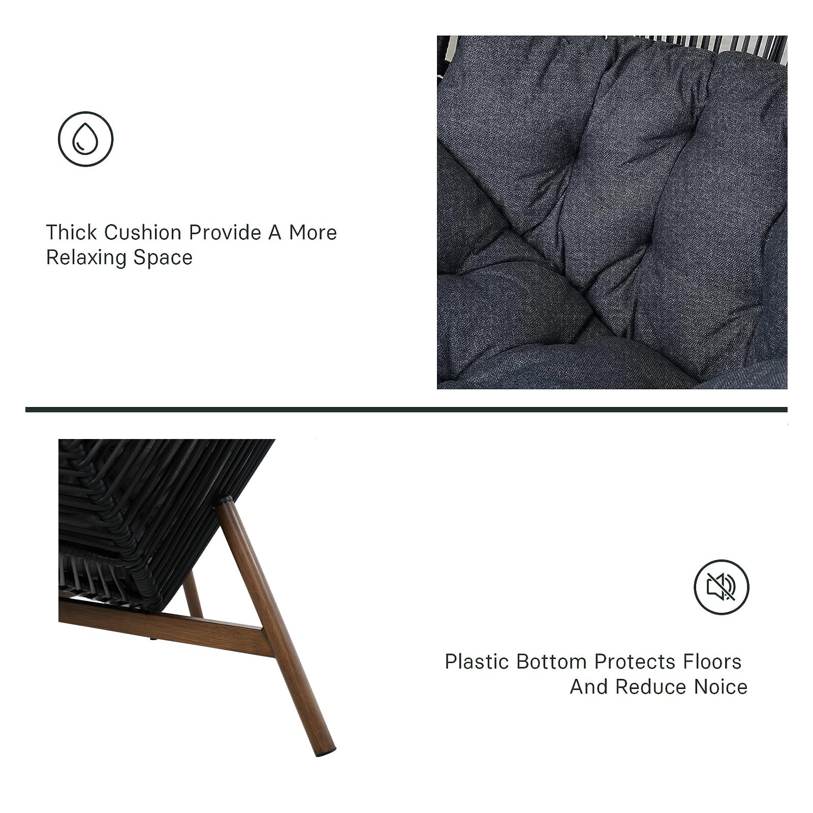 Premium Outdoor Wicker Egg Chair with Thick Olefin Cushion - Patio Hanging Cocoon Chair for Garden, Balcony, Poolside & Indoor Living Room - Perfect for Relaxing, Reading & Sunbathing