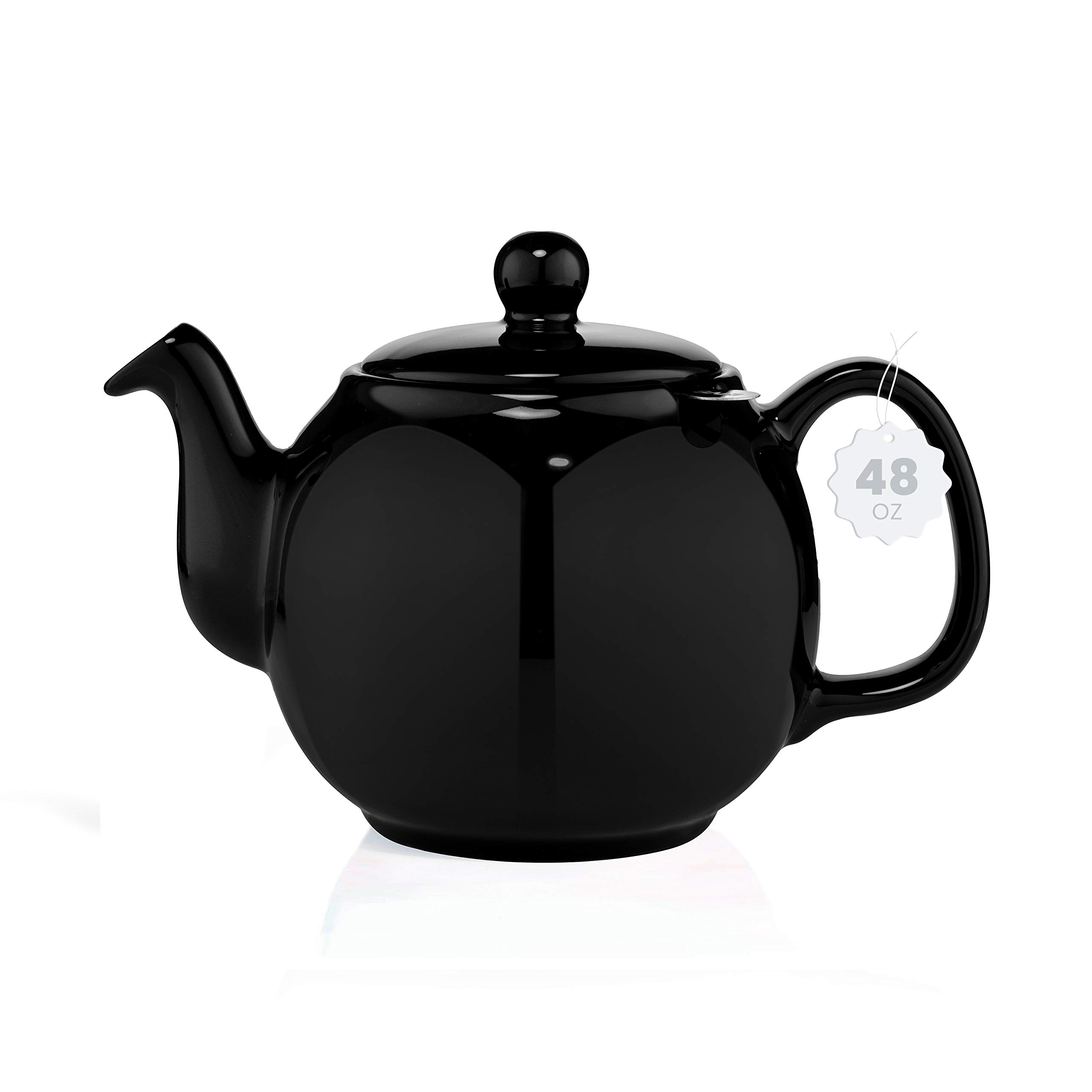 SAKI Large 48oz Porcelain Teapot with Removable Infuser - Premium Black Loose Leaf & Blooming Tea Pot for Home, Office & Tea Ceremony Use