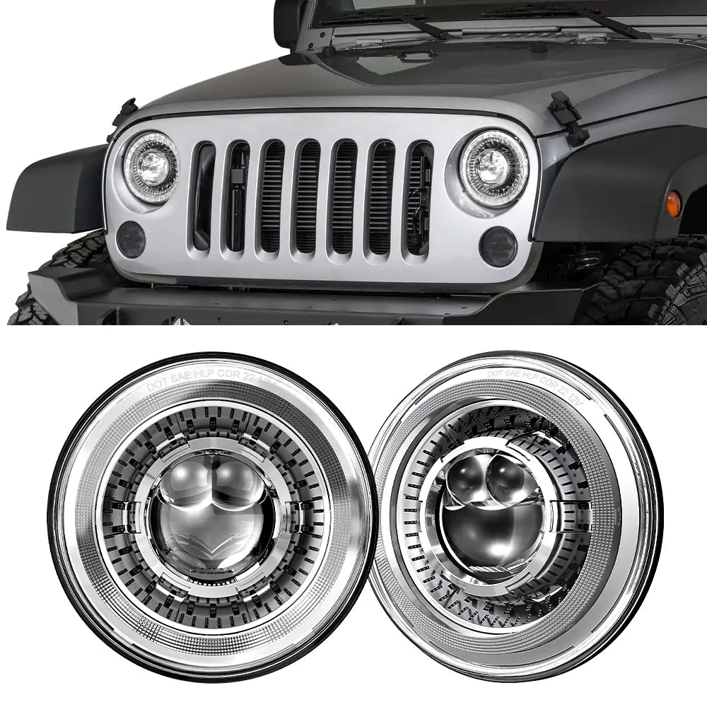 LOYO 7 Inch LED Round Headlights - High/Low Beam, Turn Signal, DRL - Compatible with Jeep Wrangler JK TJ LJ, Chevy, Ford, GMC - Upgrade for Off-Road, Night Driving & Adventure
