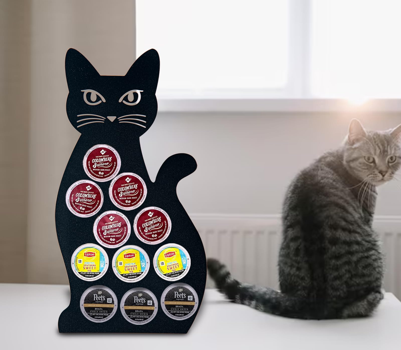 Black Cat-Themed K-Cup Coffee Pod Holder - Countertop Organizer for Keurig Pods | Perfect for Kitchen, Office & Coffee Bar Decor