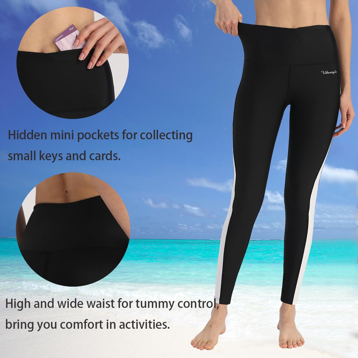 UPF 50+ High Waist Swim Leggings for Women - Long Sun Protective Swim Pants & Swim Tights - Perfect for Beach, Pool, Surfing & Water Sports