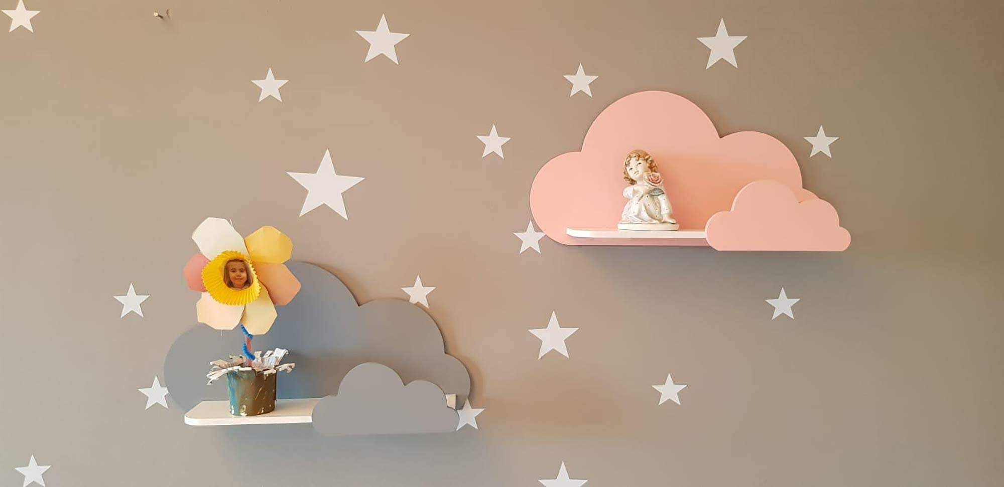 Happy Woody Set of 2 Cloud-Shaped Floating Wall Shelves - Natural Wood Nursery Shelves for Baby Room Decor, Kids Wall Storage & Organization - Perfect for Displaying Books, Toys & Decor in Soft Pink