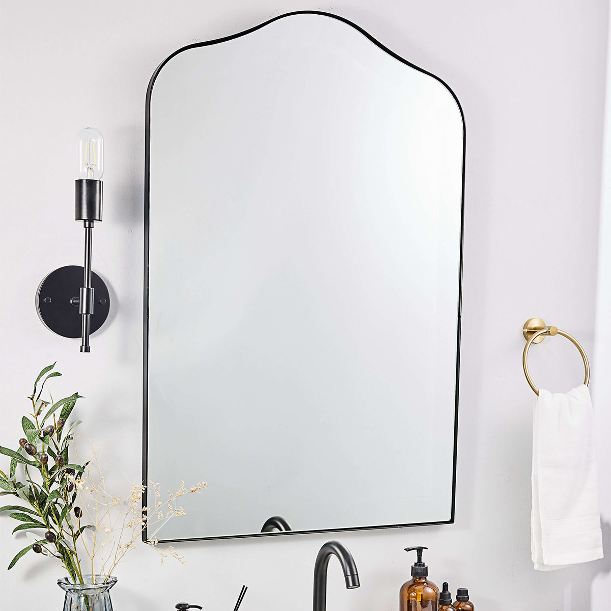 Contemporary Scalloped Arch Top Bathroom Mirror with Stainless Steel Frame - Elegant Vanity Mirror for Modern Bathrooms, Powder Rooms & Home Decor