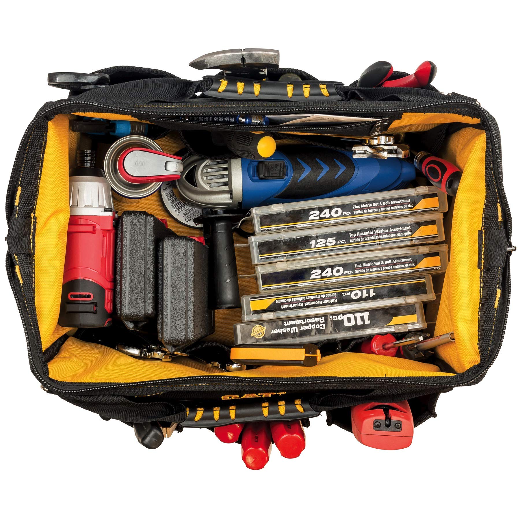 16 Inch Professional Wide-Mouth Tool Bag for Electricians & Contractors - Durable Multi-Pocket Work Organizer for Hand Tools & Hardware - Perfect for Construction, Home Repair & DIY Projects