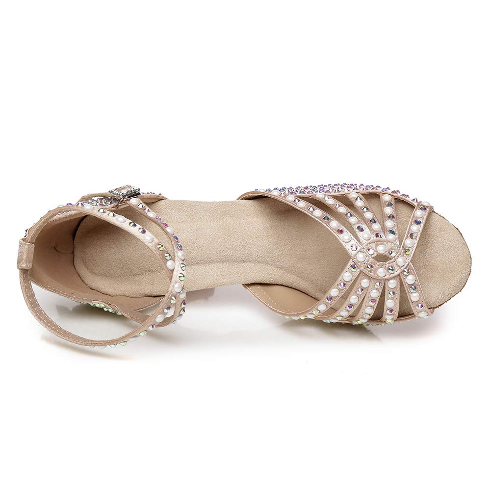 Professional Latin Dance Shoes for Women - Rhinestone Satin Ballroom Shoes for Salsa, Tango & Bachata - Perfect for Performances, Competitions & Dance Classes