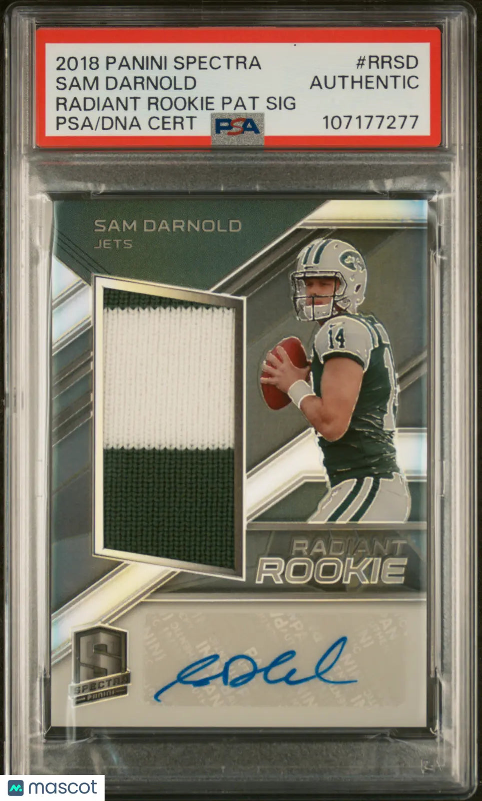 2018 Panini Spectra Radiant Rookie Patch Auto Sam Darnold PSA Authentic /35 - Rare Football Trading Card for Collectors & Sports Memorabilia Enthusiasts - Perfect for Display, Investment & Fantasy Sports Fans