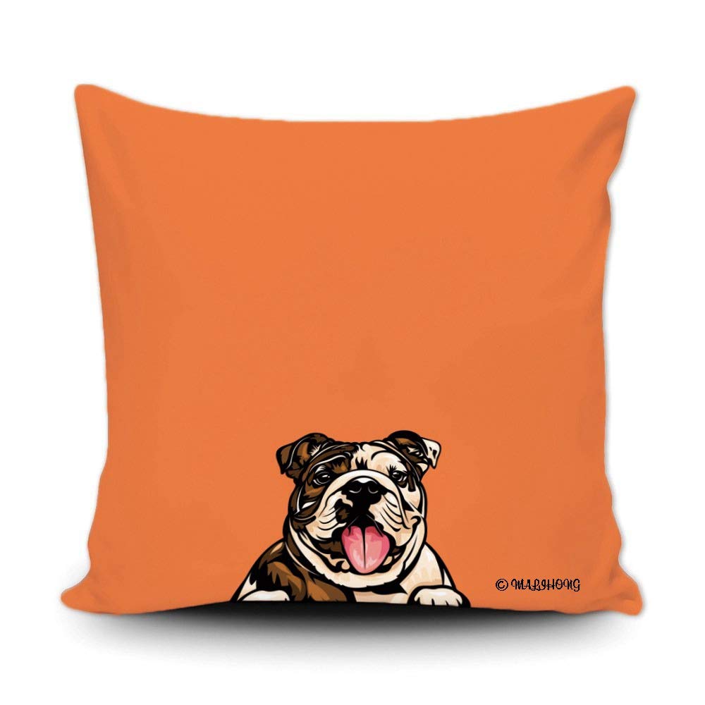 Funny Peeking English Bulldog Dog Throw Pillow Cover - 18x18 Inch Macaron Chocolate Orange Sofa Bed Pillow Case - Perfect for Home Decor, Living Room & Bedroom Accents