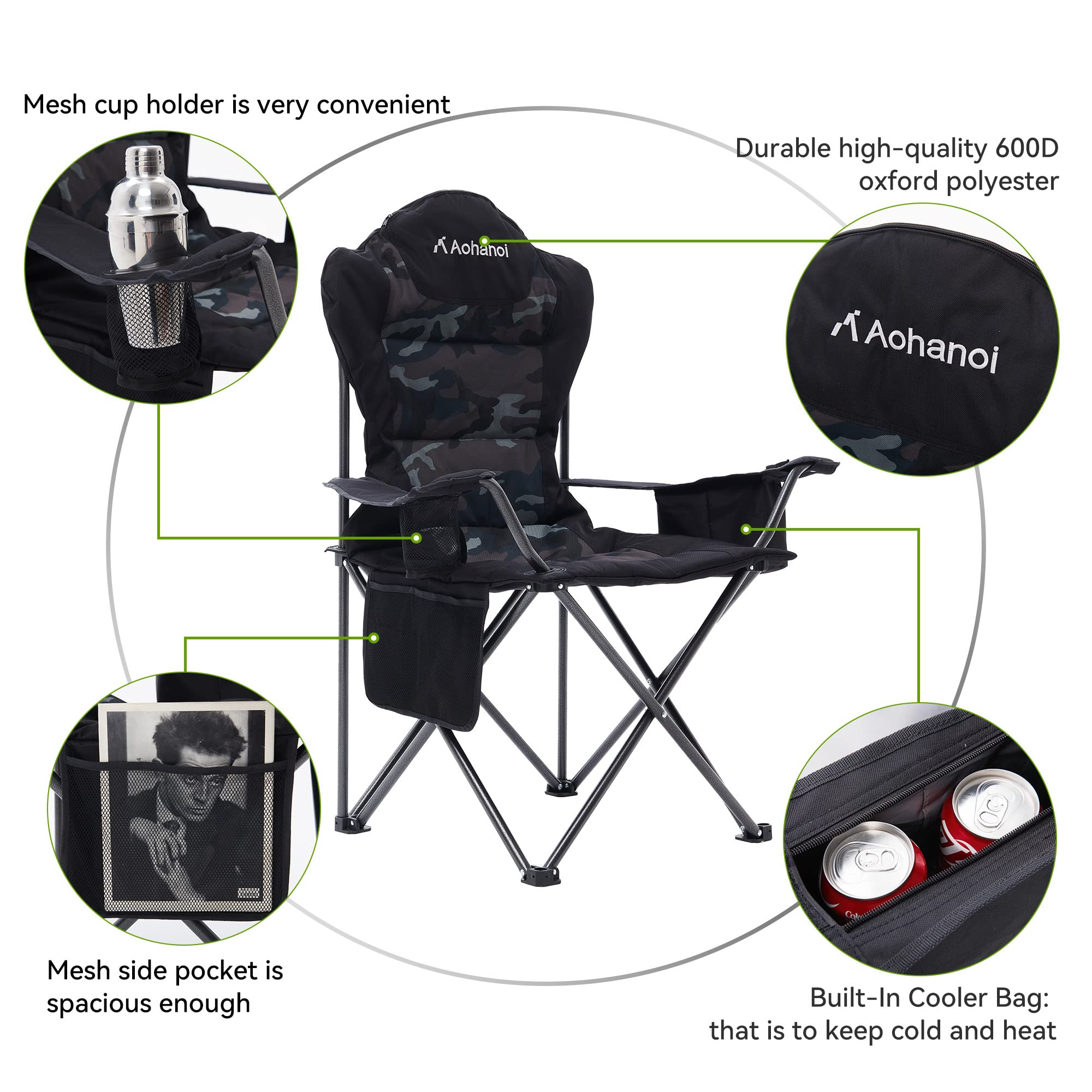 Heavy Duty Camping Chairs 2 Pack - 300lbs Capacity Folding Chairs for Outdoor, Patio, Beach & Picnic - Portable Camp Chairs with Cup Holder & Cooler Bag (2 Pack, Camouflage) - Perfect for Camping Trips, Backyard BBQs, Beach Outings & Tailgating Parties