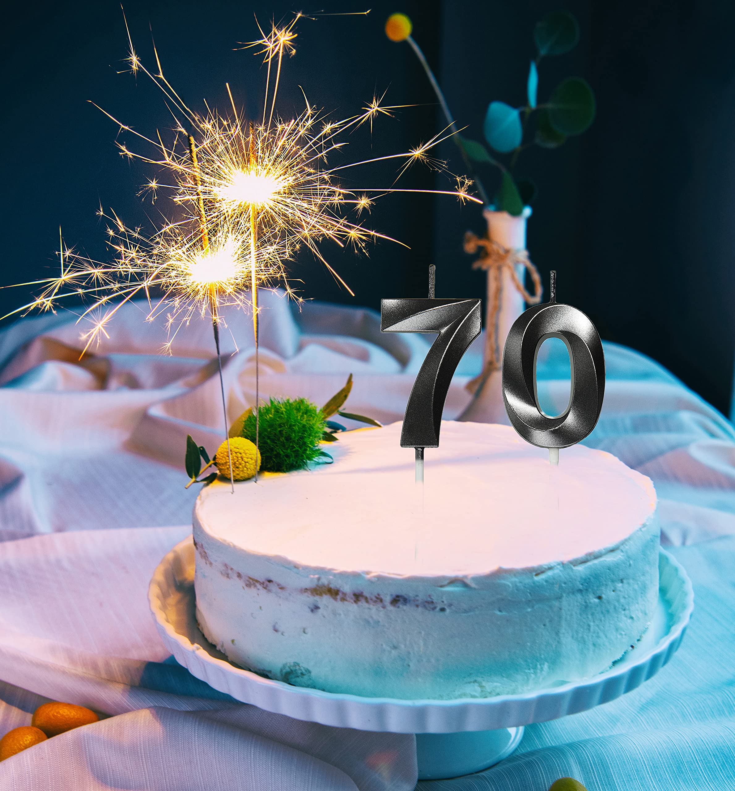 70th Birthday Candles Black - Number 70 Cake Topper for Birthday Party Decorations - Perfect for Milestone Celebrations, Retirement Parties & Anniversary Decor
