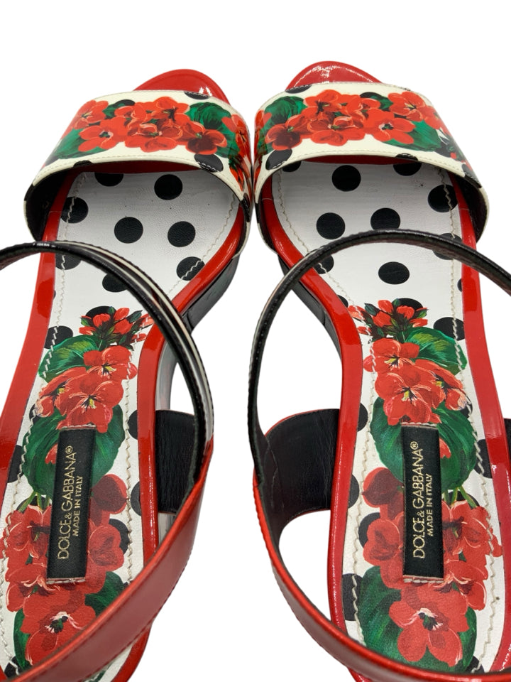 Dolce & Gabbana Geranium Flower Wedge Sandals Women's Size 38.5 (US 8.5) - Comfortable Summer Wedges for Beach, Vacation & Casual Outings