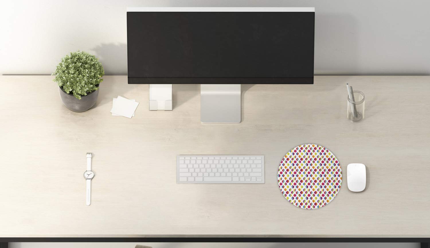 Ambesonne Autumn Mouse Pad - Non-Slip Thick Rubber Gaming Mousepad with Fall Leaves Design, 8 Inch Round Computer Mouse Mat for PC, Laptop, Office & Home Use