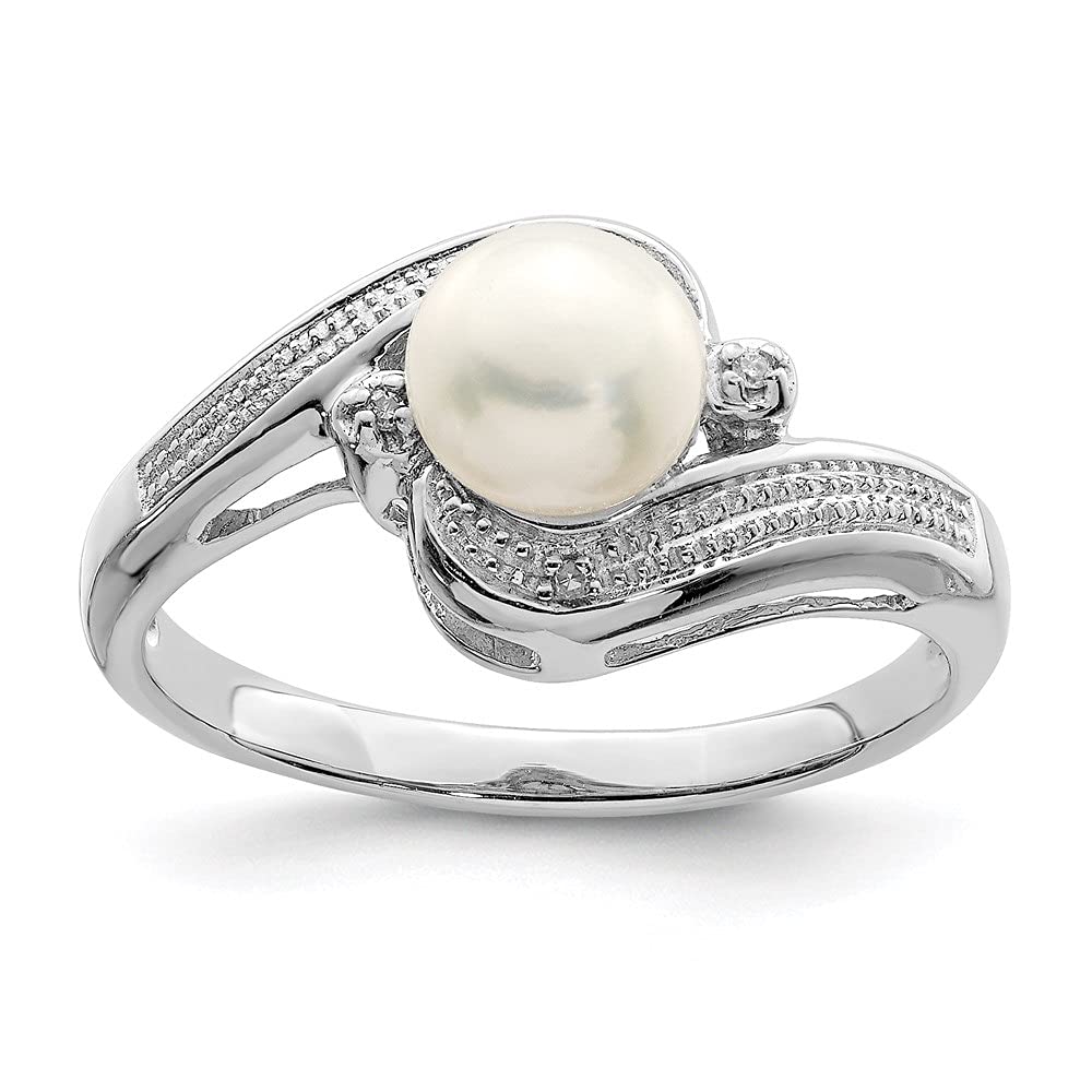 925 Sterling Silver Diamond & Pearl Ring for Women - 0.01ct Dainty Jewelry - Perfect for Engagement, Anniversary & Valentine's Day Gifts