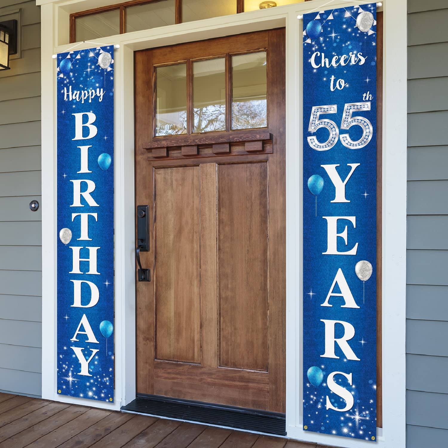 Happy 55th Birthday Yard Sign & Door Banner - Cheers to 55 Years Party Decor for Men & Women - Blue Outdoor & Indoor Celebration Decoration
