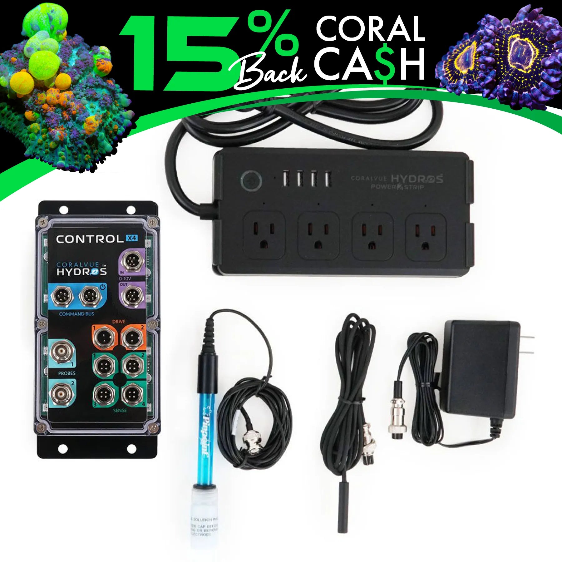 Hydros Control x4 Aquarium Controller Starter Pack - Smart Water Monitoring System for Saltwater & Freshwater Tanks - Perfect for Reef, Coral, and Fish Tank Automation