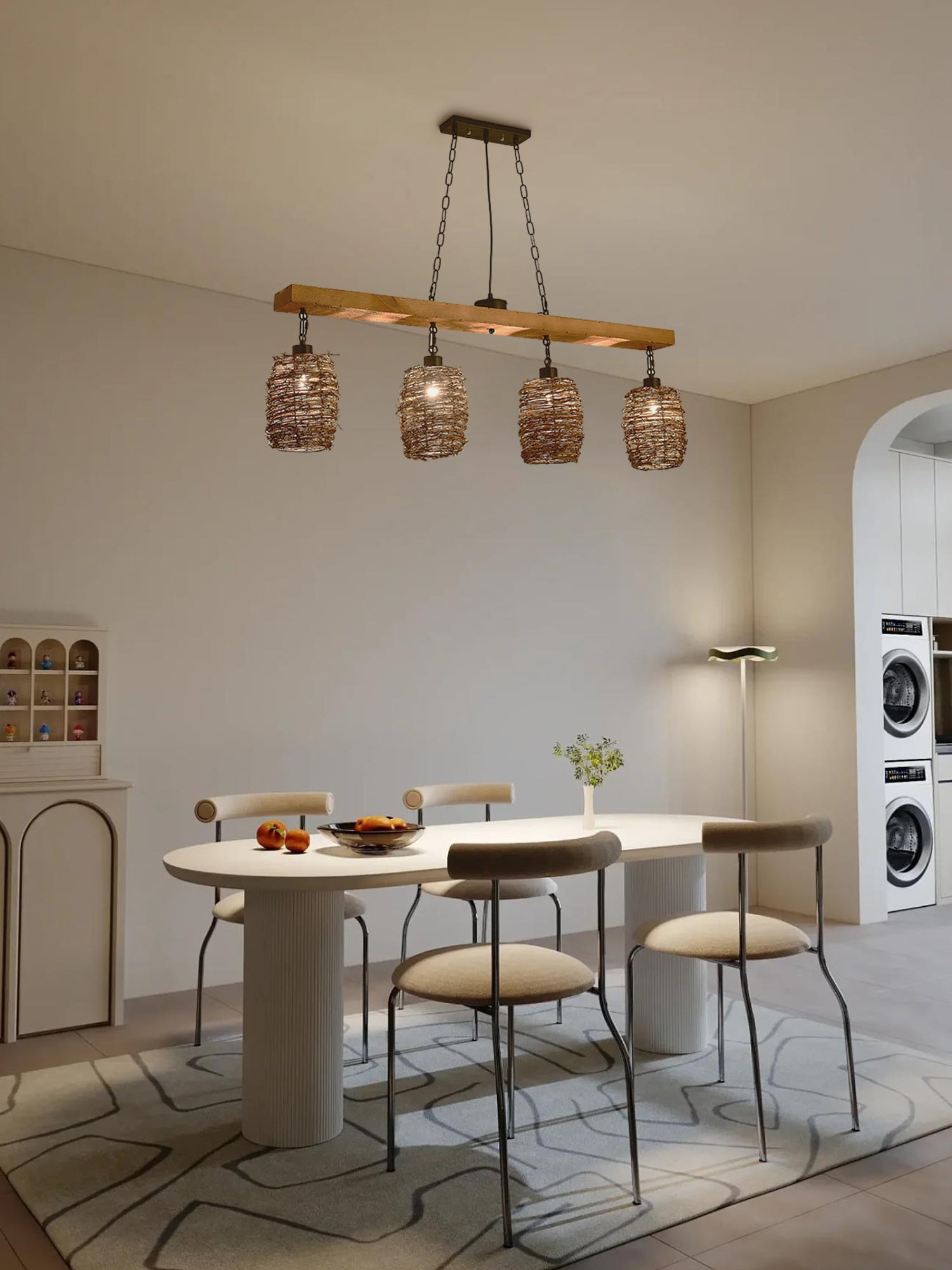 Modern Industrial Rattan Dining Room Chandelier - Farmhouse Style Ceiling Light Fixture for Kitchen, Restaurant, and Home Decor