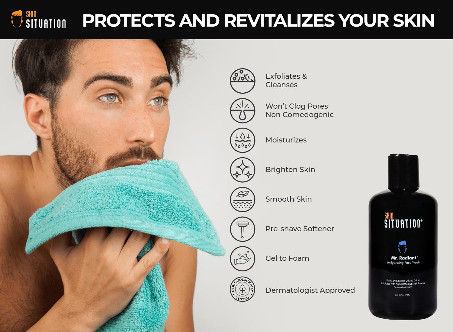Mr. Radiant Daily Face Wash & Mr. Brilliant Face Moisturizer Set with Travel Toiletry Bag - Gentle Cleansing & Hydrating Skincare Routine for Men - Perfect for Daily Use, Gym, Travel & Gifts