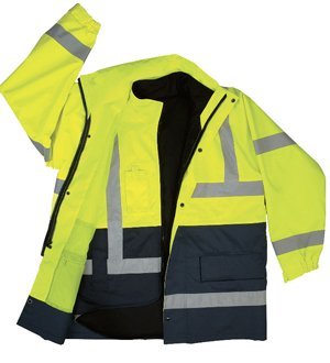 360C-3 High Visibility Safety Jacket - ANSI Certified Reflective Parka for Construction & Road Workers - Waterproof Winter Work Coat for Outdoor Safety & Visibility