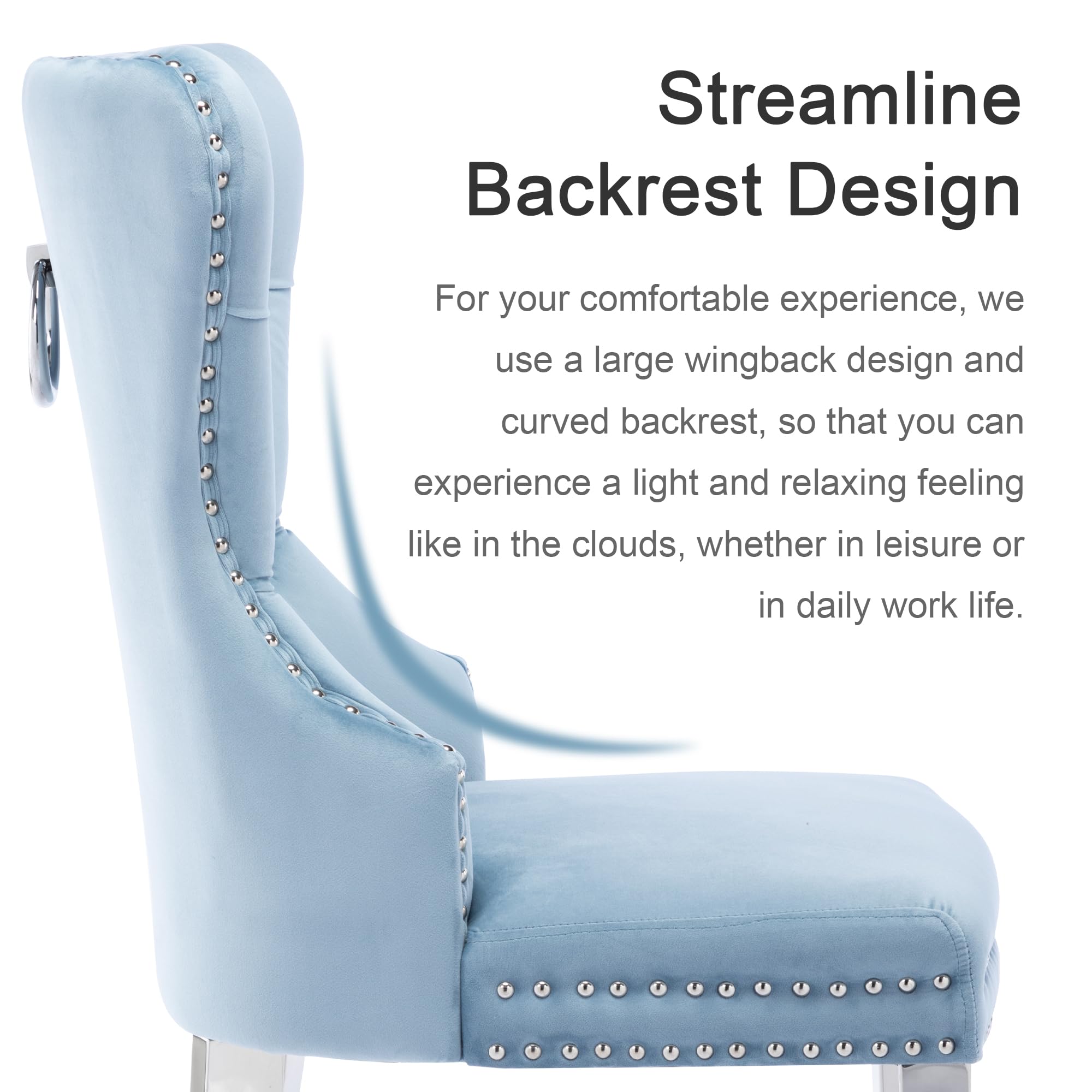 Luxury Velvet Dining Chairs Set of 2 - Tufted Upholstered Dining Room Chairs with Stainless Steel Legs & Ring Pull Details, Navy Blue - Perfect for Modern Dining Room, Kitchen Breakfast Nook & Home Office Decor