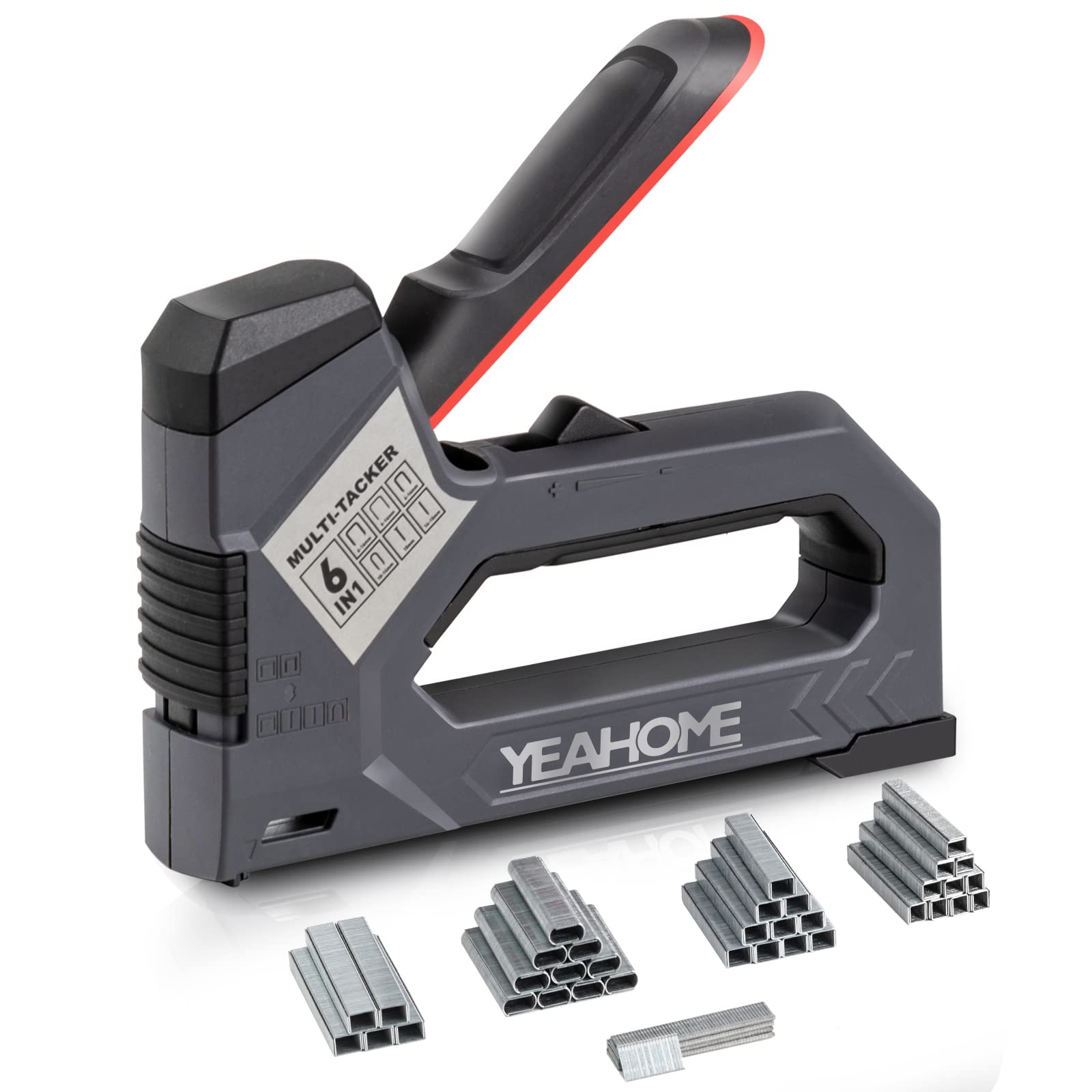 YEAHOME Heavy Duty 6-in-1 Manual Staple Gun with 5000 Staples - Upholstery, Brad Nailer, Power Adjustment Stapler for Woodworking, Carpentry, DIY Crafts, Home Decoration & Furniture Repair | Perfect for Home Improvement Projects, Cabinet Making, and DIY Upholstery Work