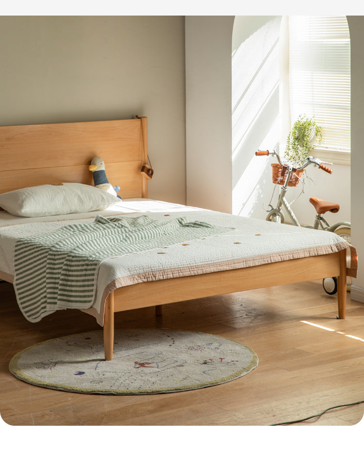 Solid Wood Kids Bed - Beech or Oak Frame - Soft Single Bed for Toddlers & Children - Perfect for Bedrooms, Daycare, or Guest Rooms