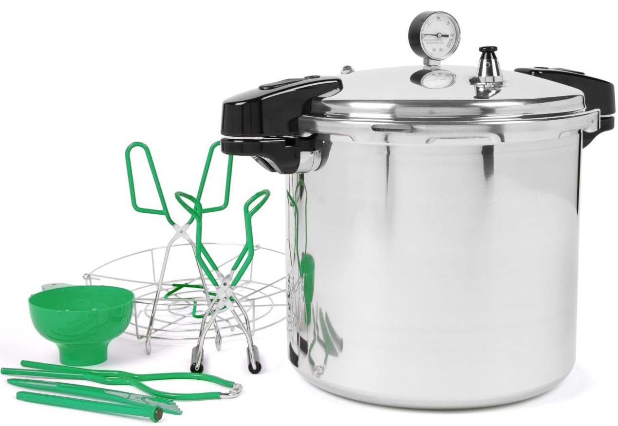 24 Quart Pressure Canner Kit - Induction Compatible 8-Piece Canning Starter Set with Tongs, Funnel, Rack & Jar Lifter | Perfect for Home Canning, Preserving Fruits, Vegetables & Meals | Safe for Stovetop & Induction Cooktops