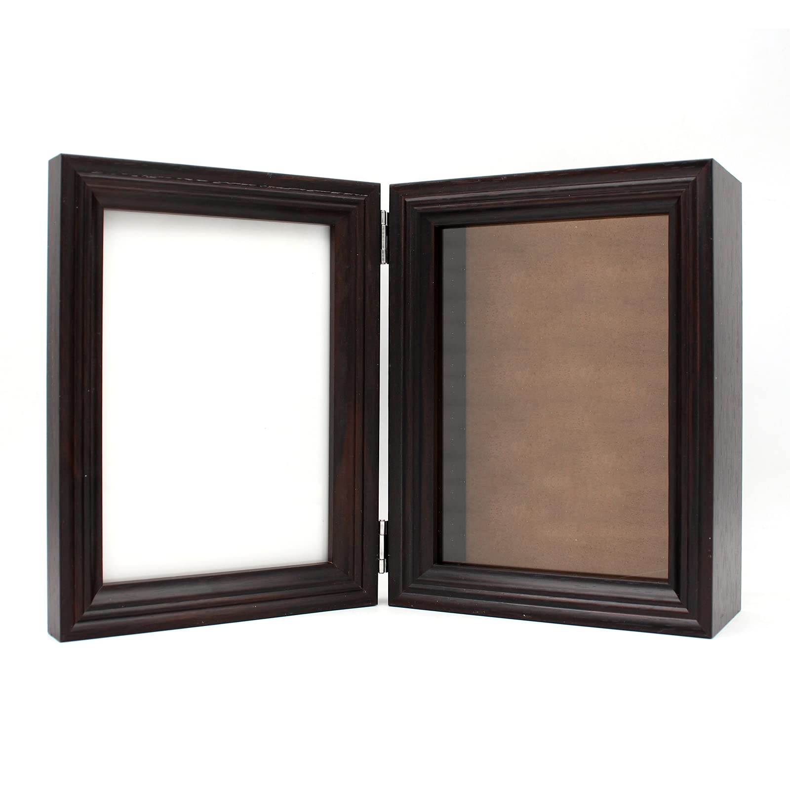 5x7 Double Hinged Picture Frame - Black Walnut Wedding Bouquet Shadow Box Display Case with Glass Front for Tabletop Vertical Stand | Perfect for Wedding Memorabilia, Anniversary Gifts & Home Decor