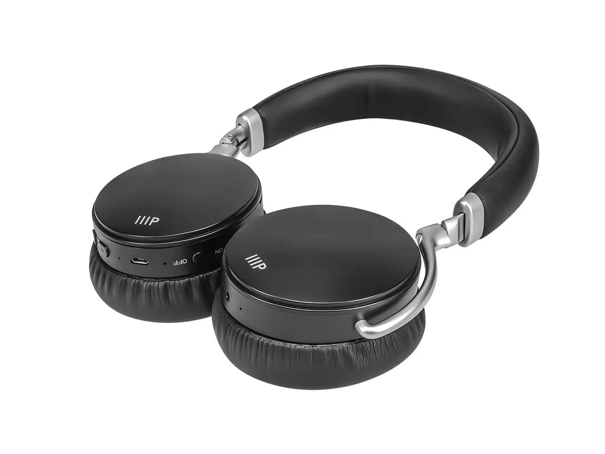 MonoPrice Bluetooth Headphones with Active Noise Cancelling - 20H Playback/Talk Time, AAC/SBC/aptX Audio - Wireless Over-Ear Headphones for Travel, Work & Gym (Black)