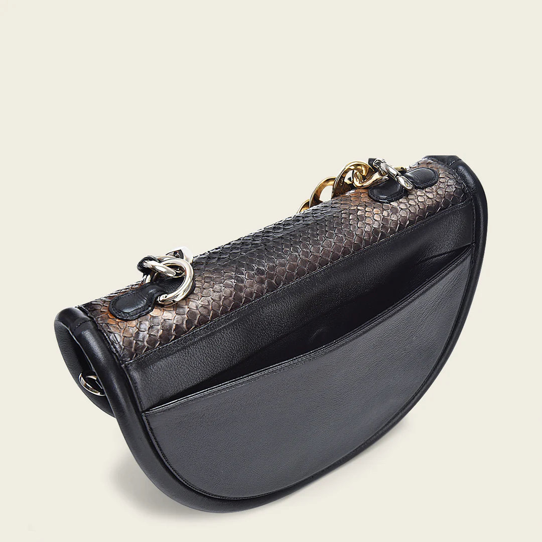 BOD1BPH Cuadra Black Python Leather Handbag for Women - Stylish Evening Clutch & Party Purse for Dinner Dates & Special Occasions
