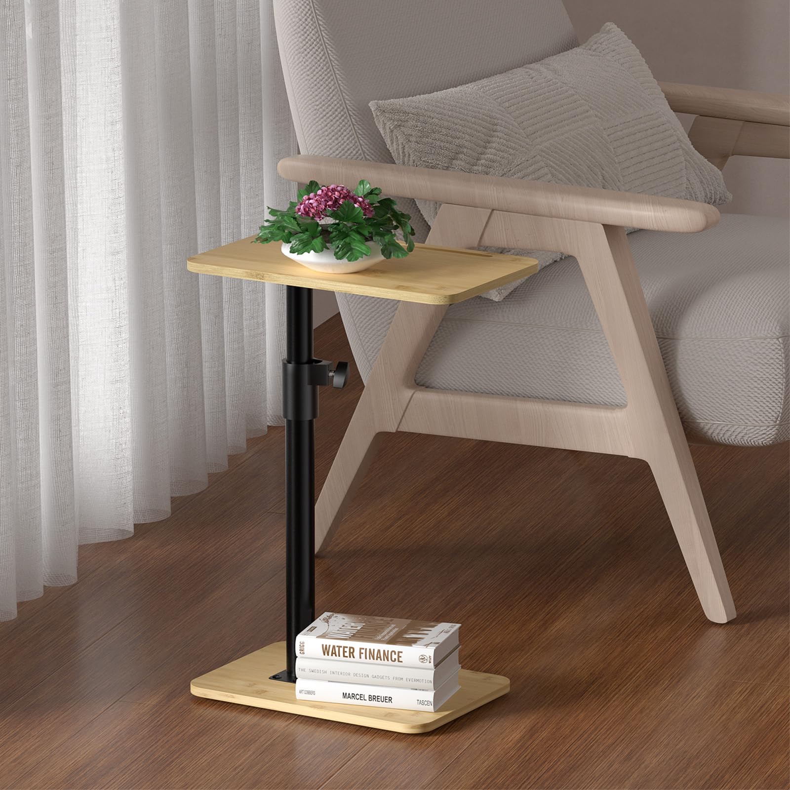 360° Swivel Adjustable Height Sofa Armrest Tray Table - Multi-Functional Side Table with Phone & Tablet Slots for Bed, Chair, or Small Spaces - Perfect for Watching TV, Working, or Dining in Bed