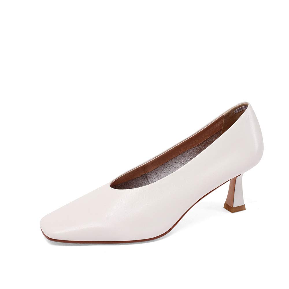 TinaCus Women's Genuine Leather Square Toe Stiletto Heels - Slip On Mid Heel Pumps for Office, Party & Wedding - Comfortable & Stylish Dress Shoes