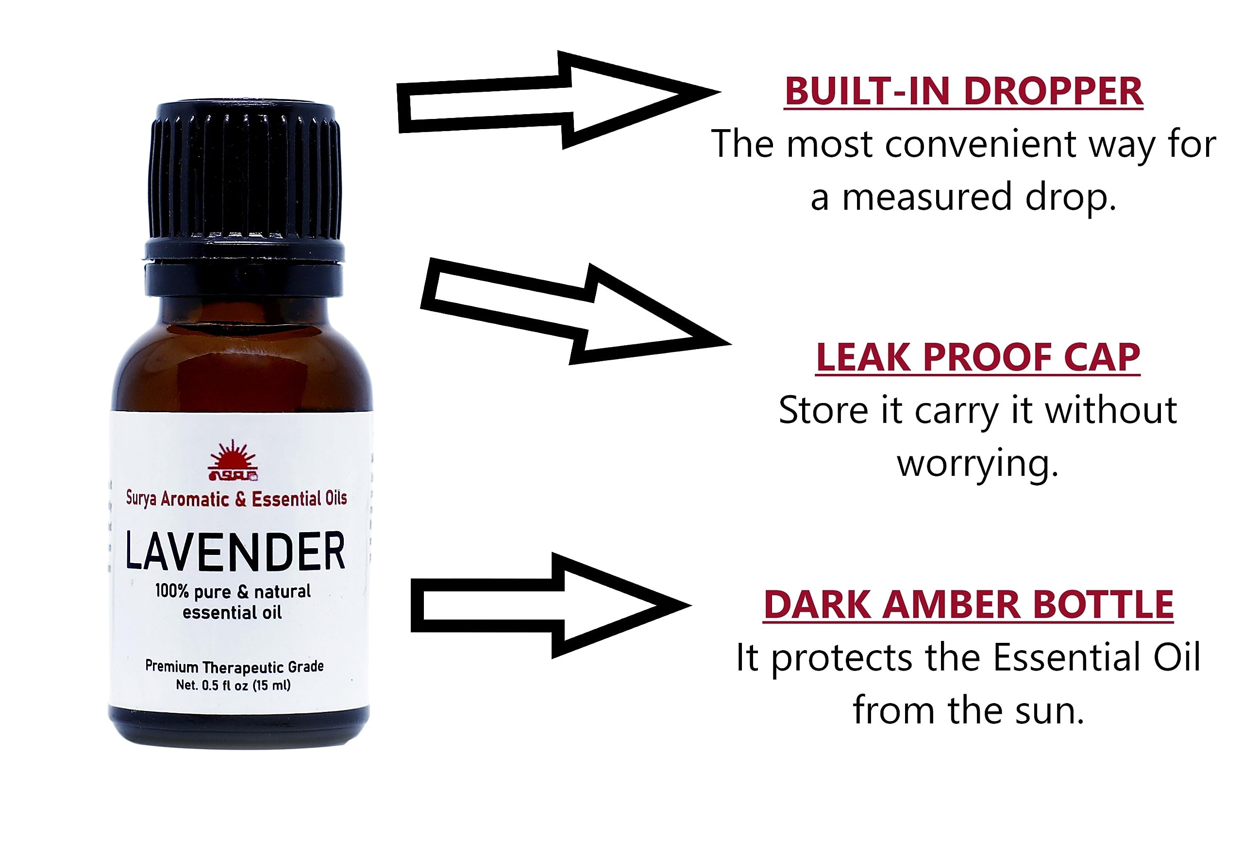 15ml Lavender Essential Oil by Surya - 100% Pure Natural Organic Aromatherapy Oil for Clear Skin & Healthy Hair Care | Calming Soothing Treatment for Face, Scalp & Body | Perfect for Massage, Diffusers & DIY Beauty Products