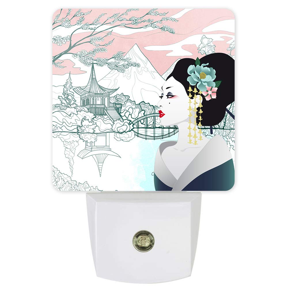 Decorative LED Night Light with Dusk-to-Dawn Sensor - Beautiful Geisha Design Plug-in Wall Lamp for Kids Room, Nursery, Bathroom, Bedroom, Hallway & Stairs | Perfect for Nighttime Safety, Baby Feeding & Home Decor