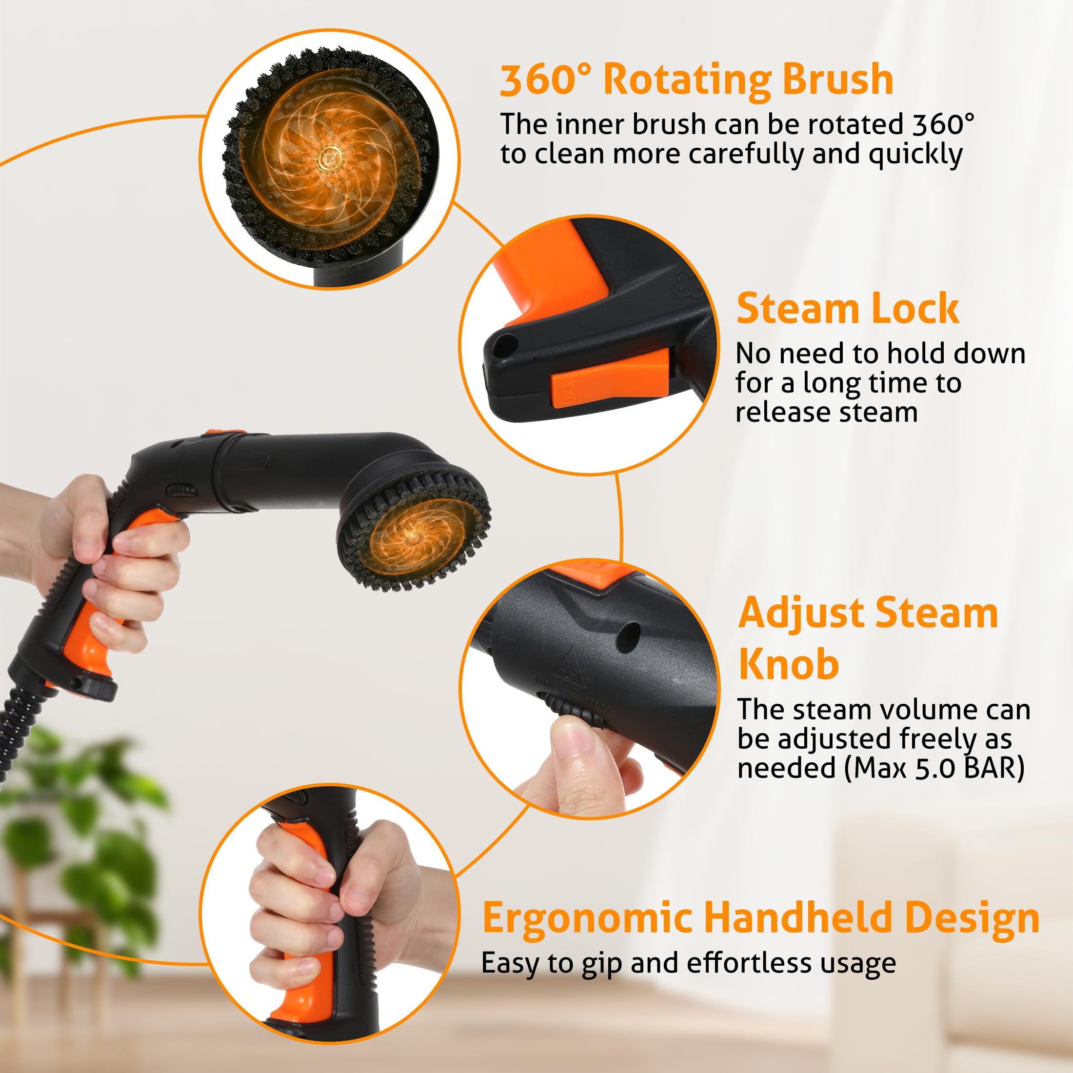 WICHEMI 1800W Handheld Steam Cleaner for Car & Home - 1800ML Large Water Tank, High Temperature Steam for Deep Cleaning Carpets, Upholstery, Ironing Clothes | Perfect for Car Detailing, Home Sanitizing & Garment Care