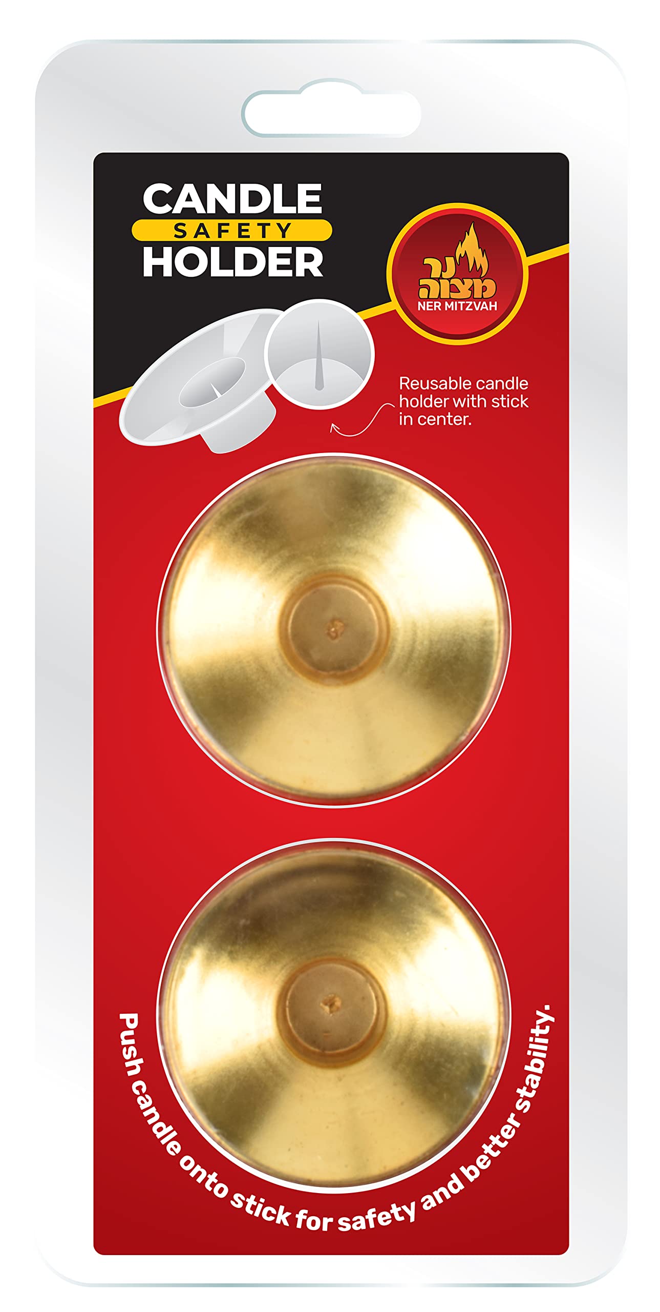 Reusable Metal Candlestick Liners & Drip Guards - Safety Pin Secures Candles - Nickel Plated Bobeches Protectors (Gold, 2 Pack) for Shabbat, Hanukkah & Jewish Holidays - Perfect for Menorah & Candle Holders