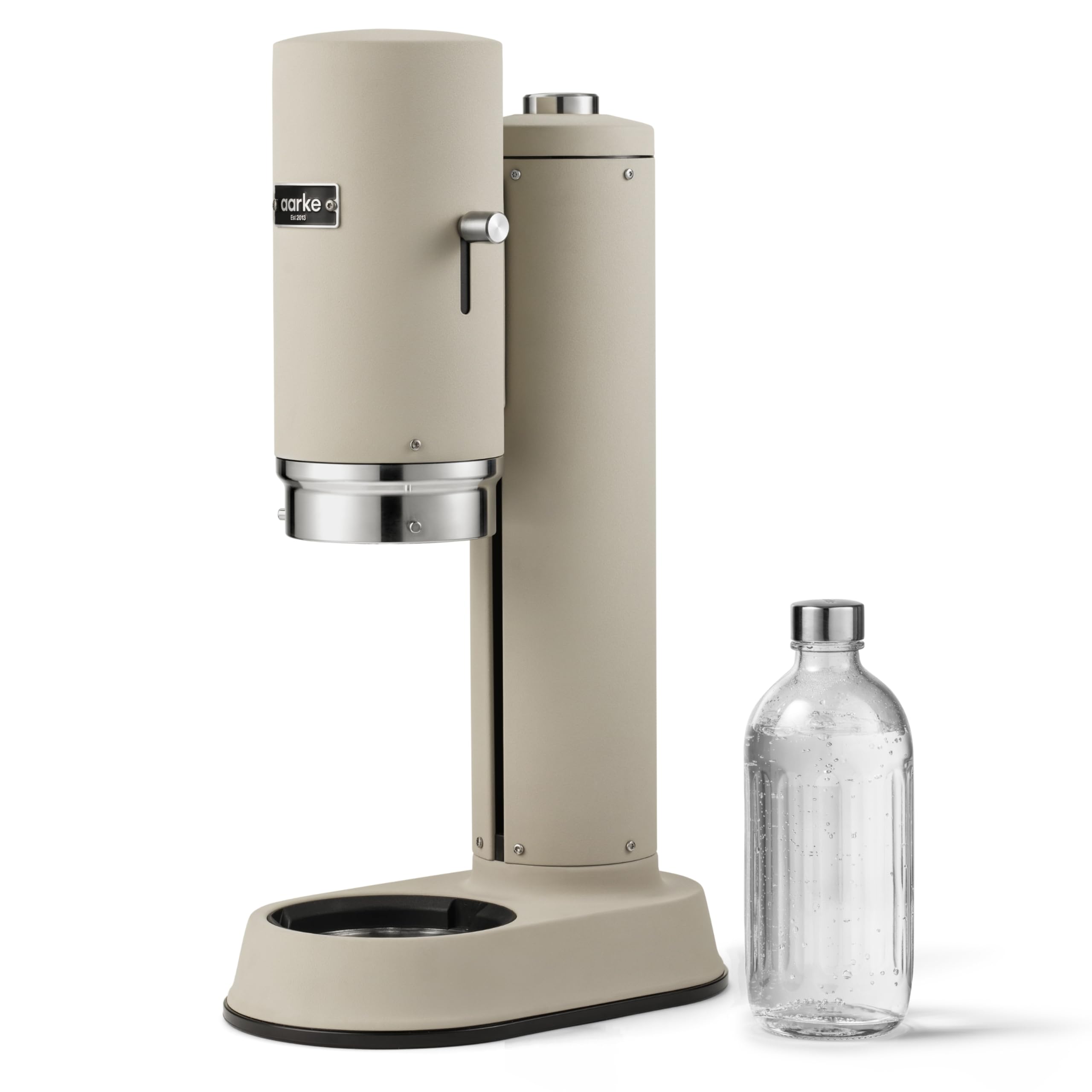 Aarke Carbonator Pro - Premium Sparkling Water Maker with 800mL Glass Reusable Bottle, Stainless Steel Home Carbonation System (Sand Color) - Perfect for Kitchen, Office & Healthy Hydration
