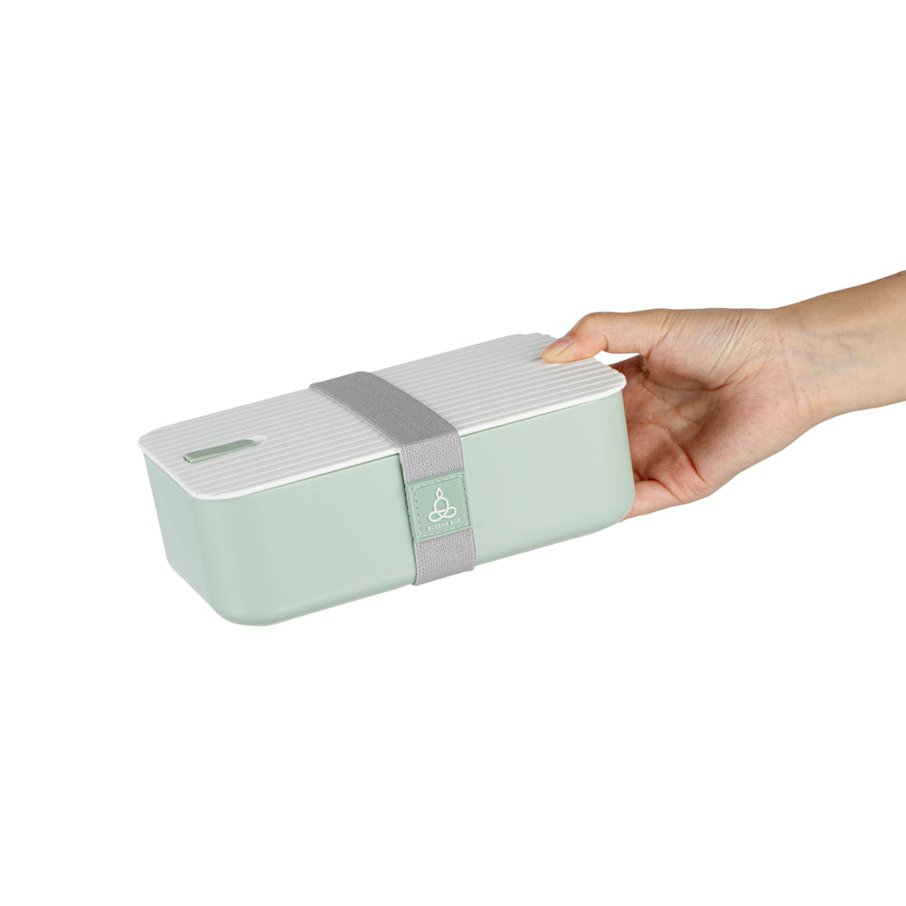 Bento Tek 34 oz Eco-Friendly Green Buddha Lunch Box with Secure White Lid - 7.5