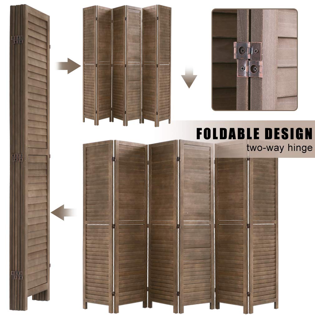 6 Panel Wood Room Divider Screen - 5.75 Ft Tall Folding Privacy Partition for Home, Office, Bedroom & Restaurant - 68.9
