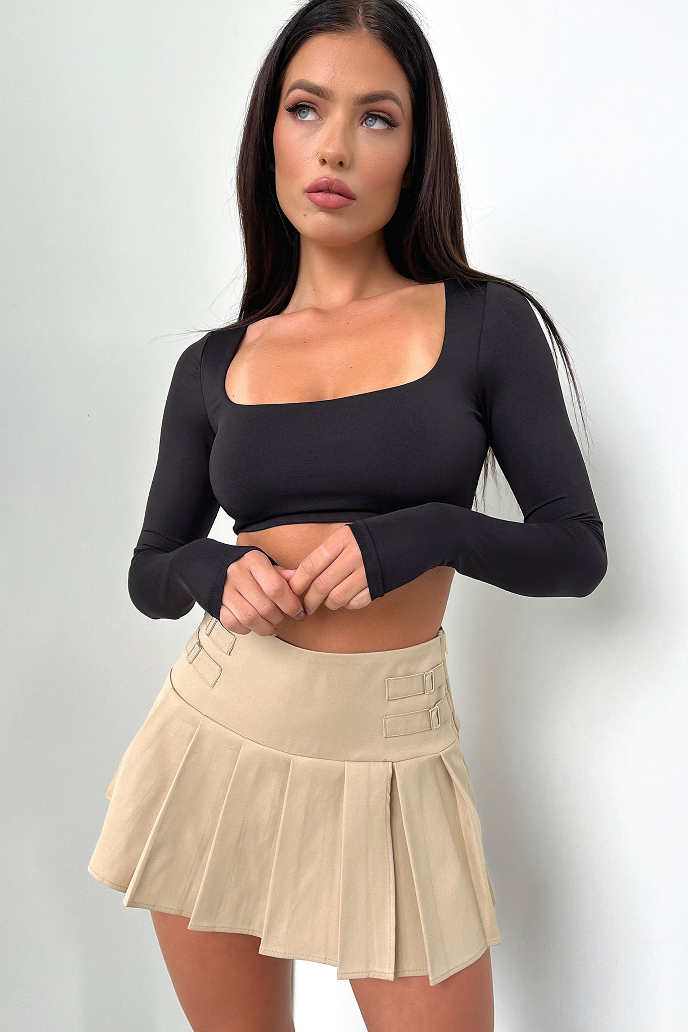 Keedan Women's Beige Skirt - Flowy A-Line Midi Skirt for Casual Wear, Office & Summer Outfits | Comfortable & Stylish