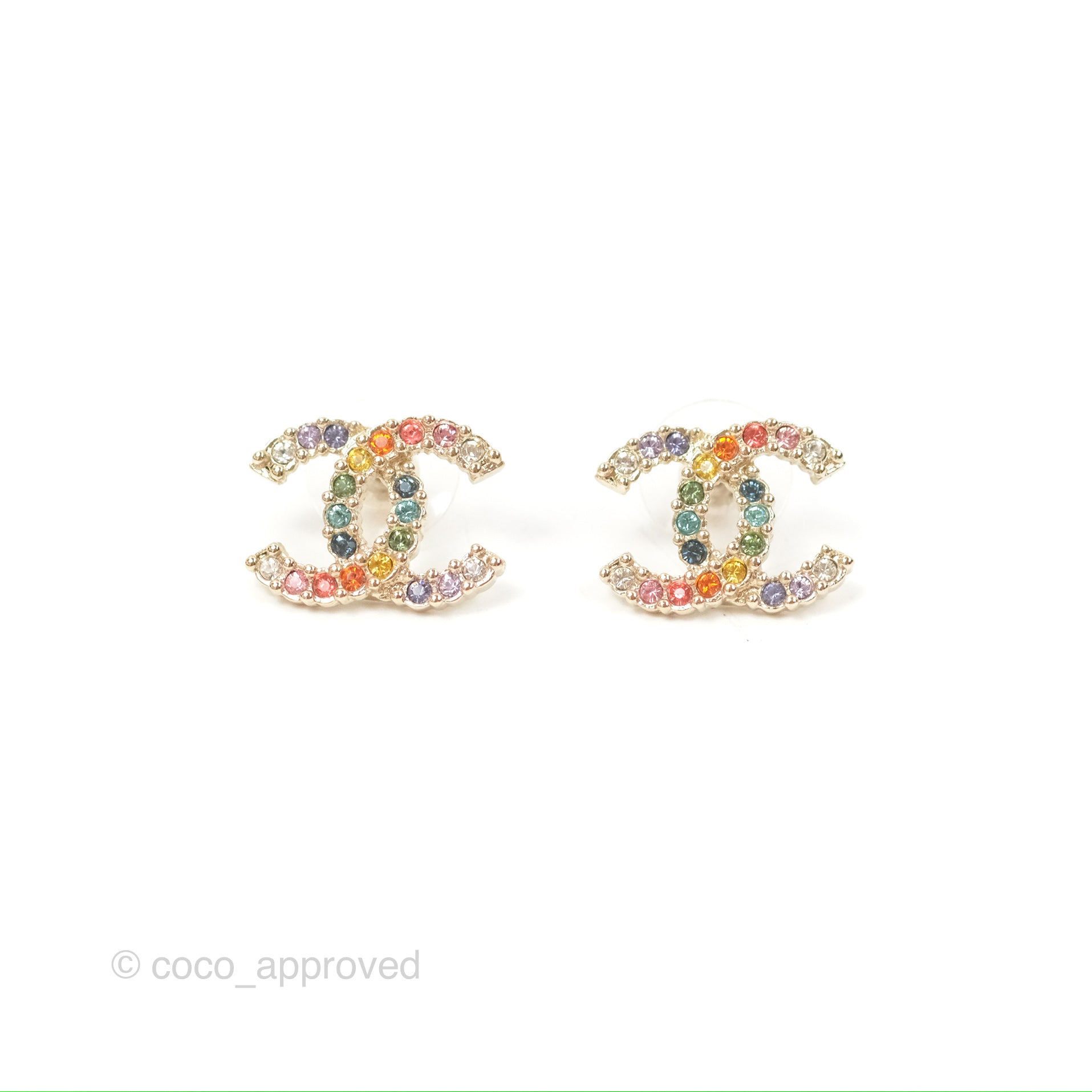 Chanel CC Logo Earrings for Women - Rainbow Gold Tone 20V Fashion Jewelry - Perfect for Parties, Weddings & Special Occasions