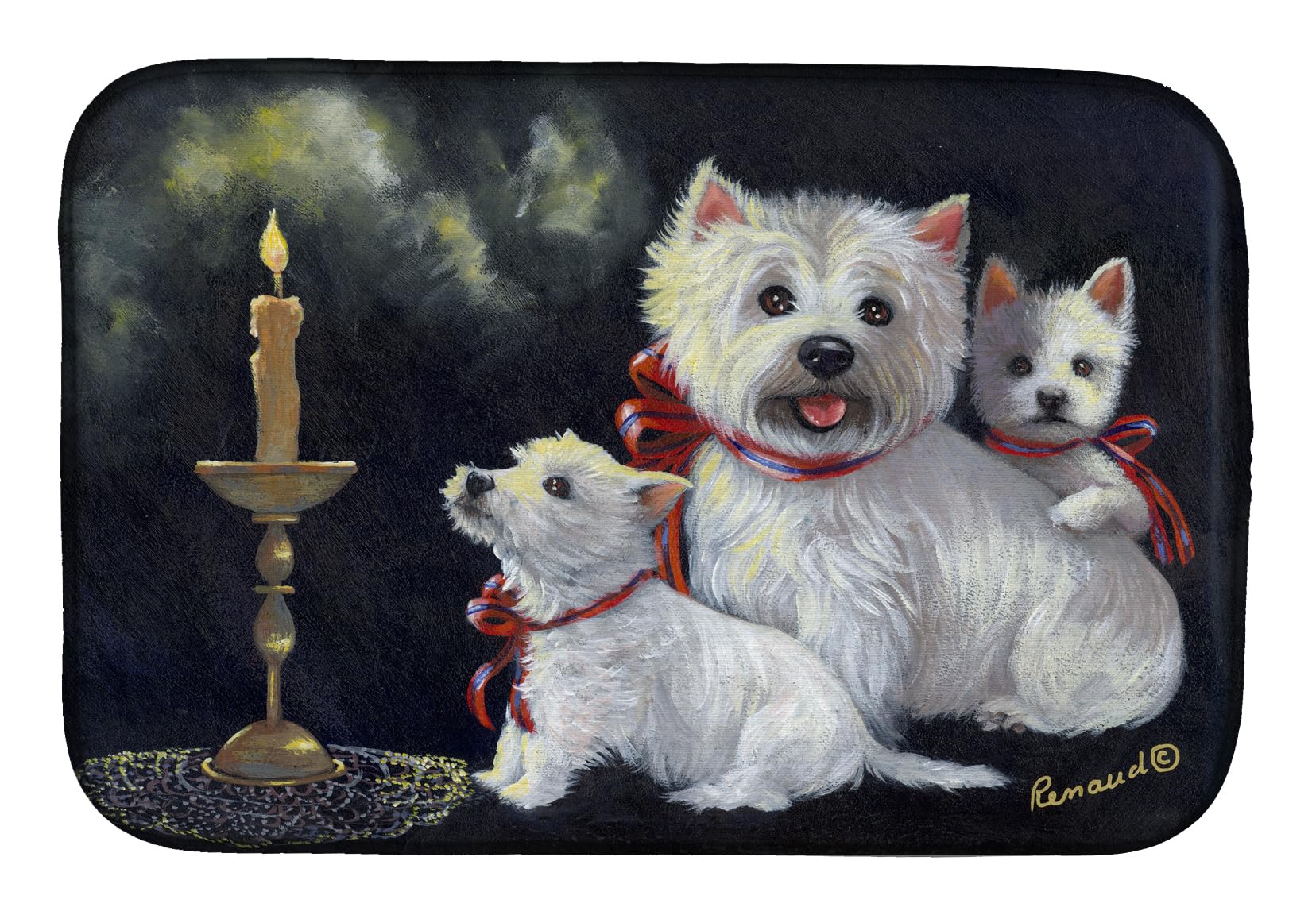 Westie's Aglow Absorbent Dish Drying Mat - 14 x 21 Inch Multicolor Kitchen Counter Pad | Non-Slip Dish Drainer Mat for Countertops | Perfect for Drying Dishes, Utensils & Cookware