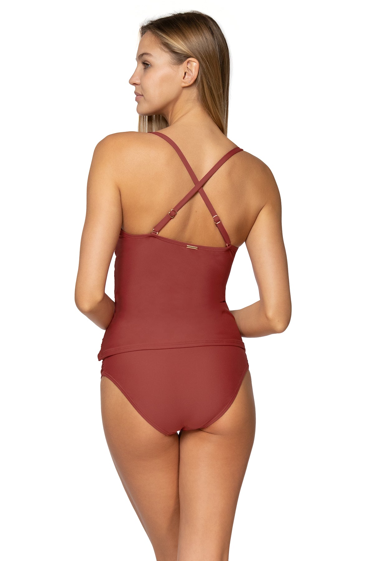 Simone Women's Tankini Swimsuit - Tuscan Red | High Waist Bikini Top & Bottom Set for Beach, Pool & Summer Vacations