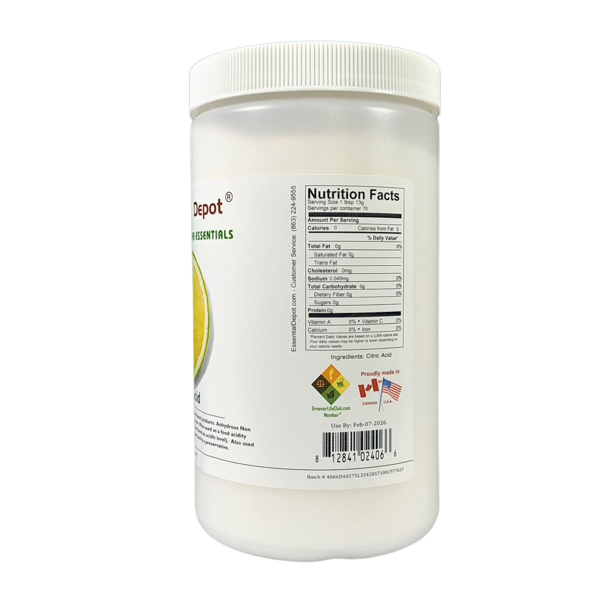 Food Grade Anhydrous Citric Acid Powder - 32 oz (2 lbs) in Resealable HDPE Container - Bulk Baking Ingredient for Canning, Cleaning & DIY Projects