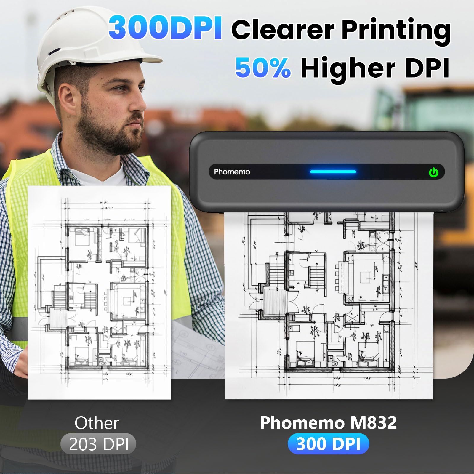 Phomemo M832 Wireless Bluetooth Thermal Printer - Portable Inkless Printer for Travel, Home & Office - Compatible with 8.5