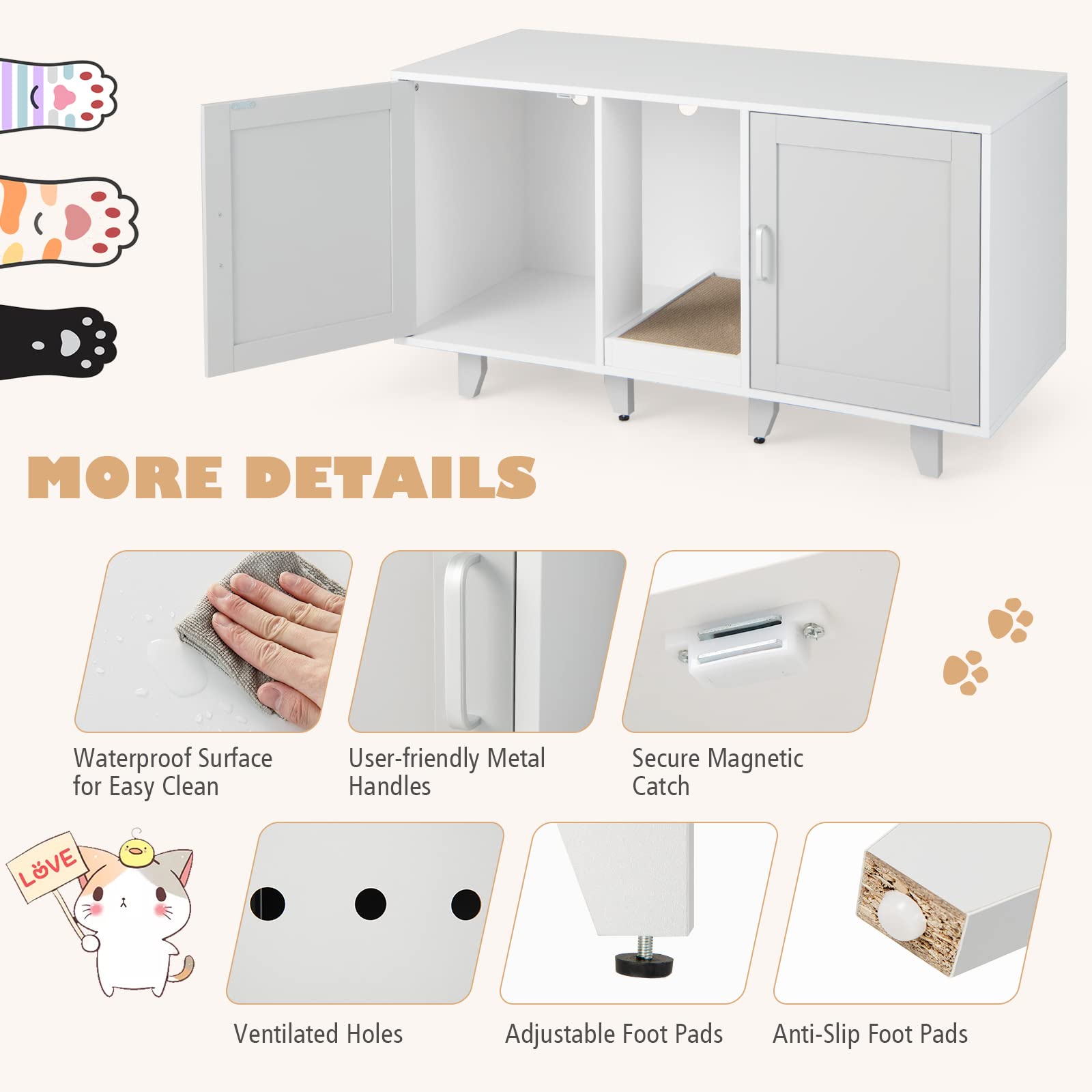 Tangkula Large Stackable Double Cat Litter Box Enclosure for 2 Cats - Hidden Privacy Cat Washroom Cabinet with Scratching Board - Indoor Cat House Furniture, TV Stand or Side Table (Grey) - Perfect for Small Spaces & Multi-Cat Homes