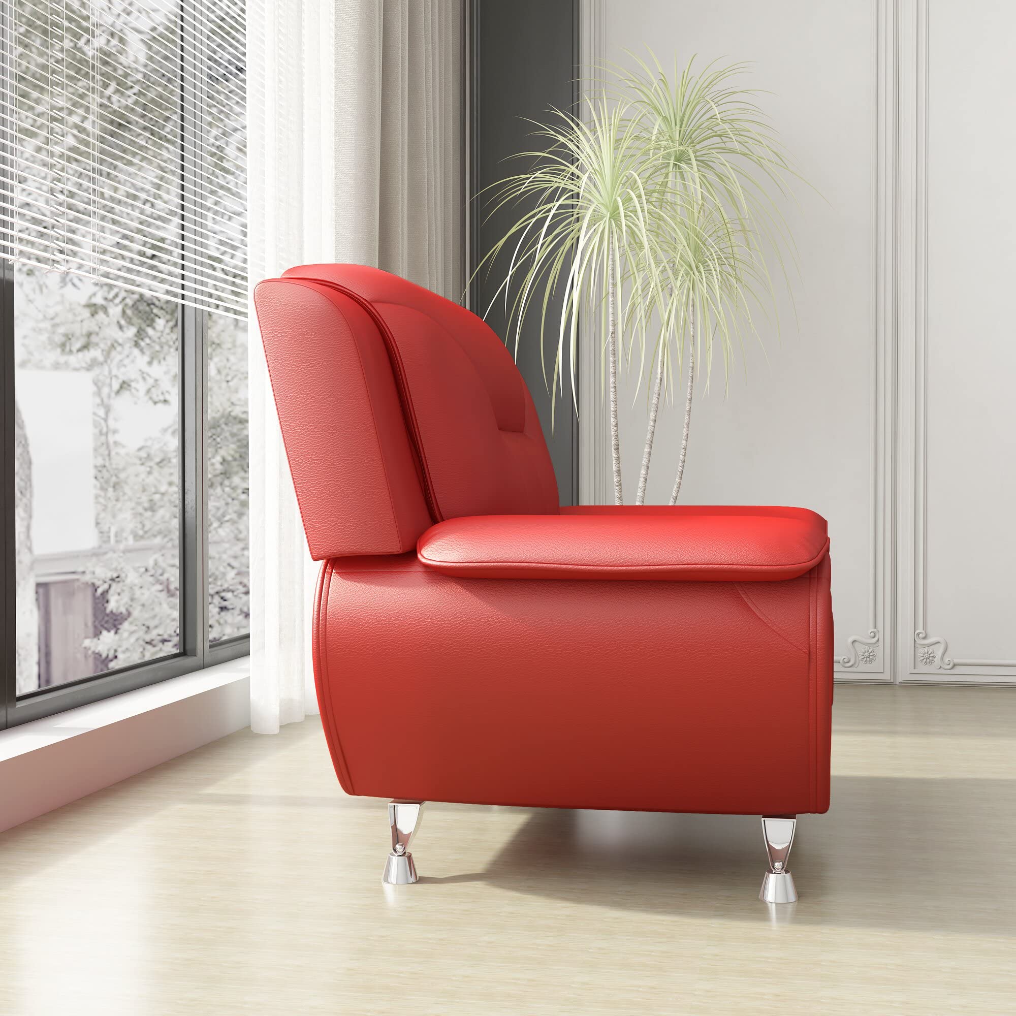 Michael Modern Faux Leather Upholstered Stainless Steel Legs Living Room Chair, Loveseat & Sofa Set in White Dove - Perfect for Contemporary Living Rooms, Offices and Lounge Areas